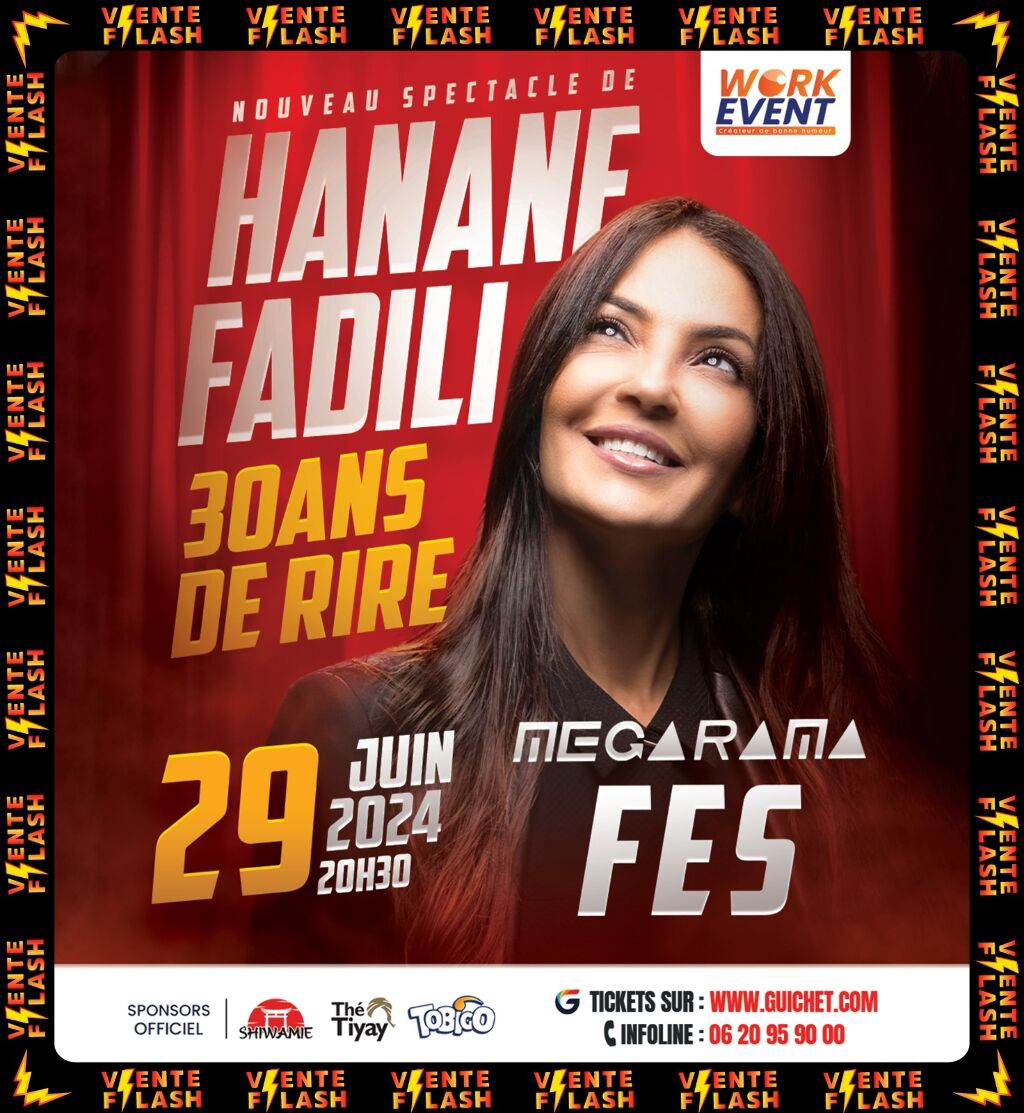 Affiche de Hanane Fadili «30 ans de Rire» à Fés