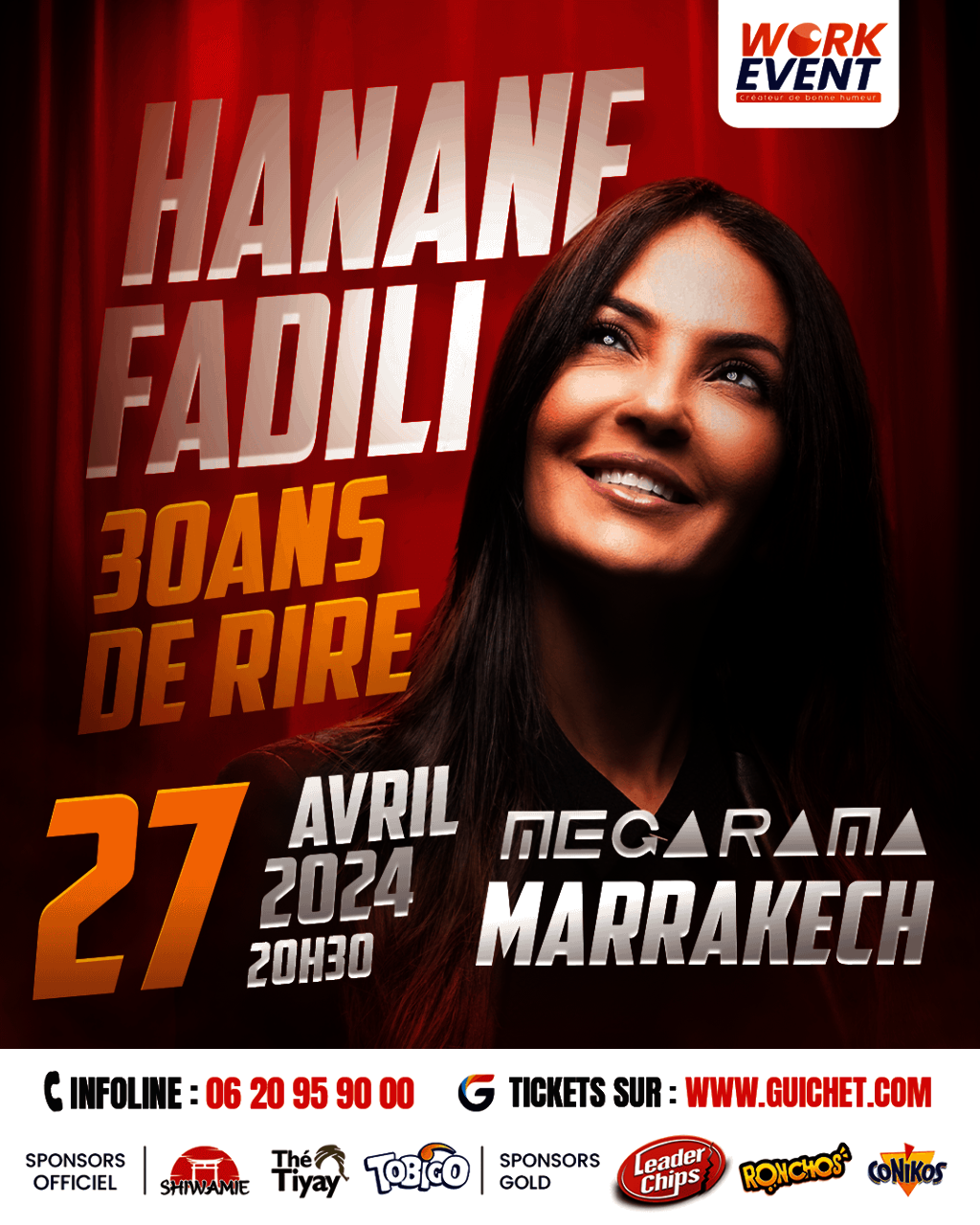 Affiche de Hanane Fadili «30 ans de Rire» à Marrakech