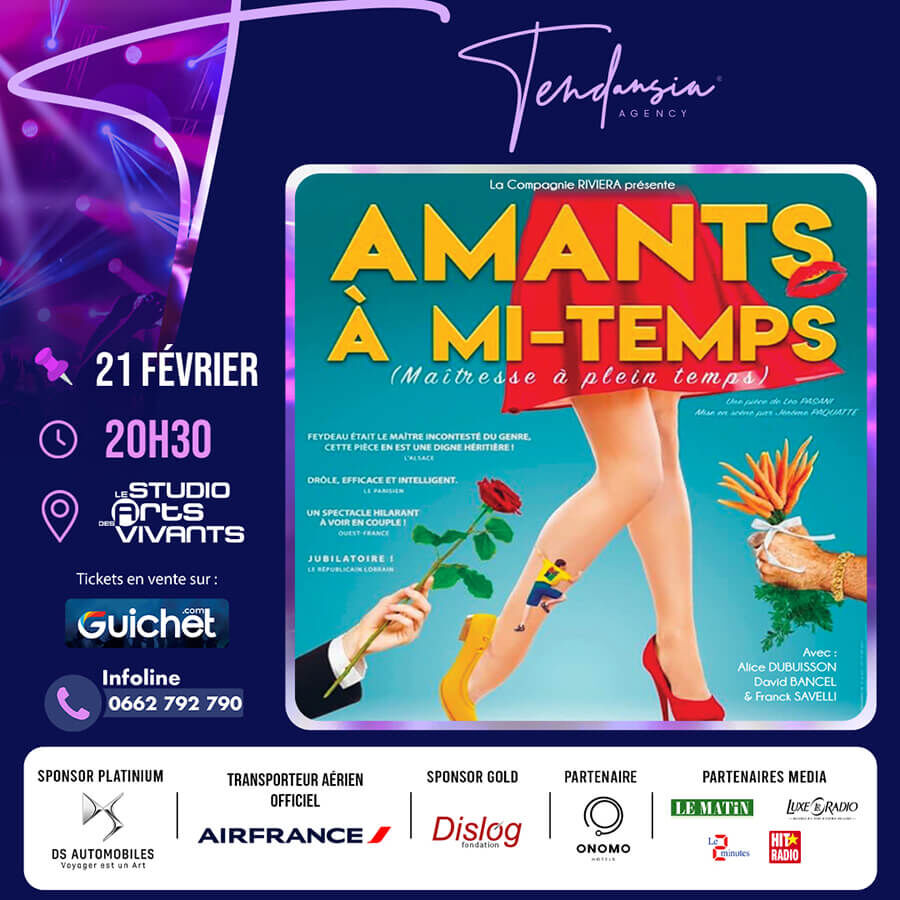 Affiche de La comédie "Amants à mi-temps" à Casablanca