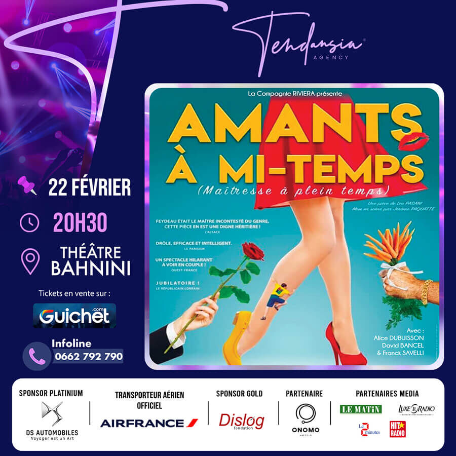 Affiche de La comédie "Amants à mi-temps" à Rabat