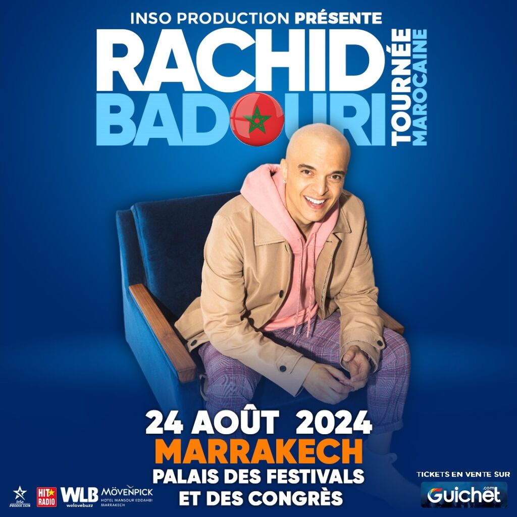 Affiche de Rachid Badouri en tournée à Marrakech