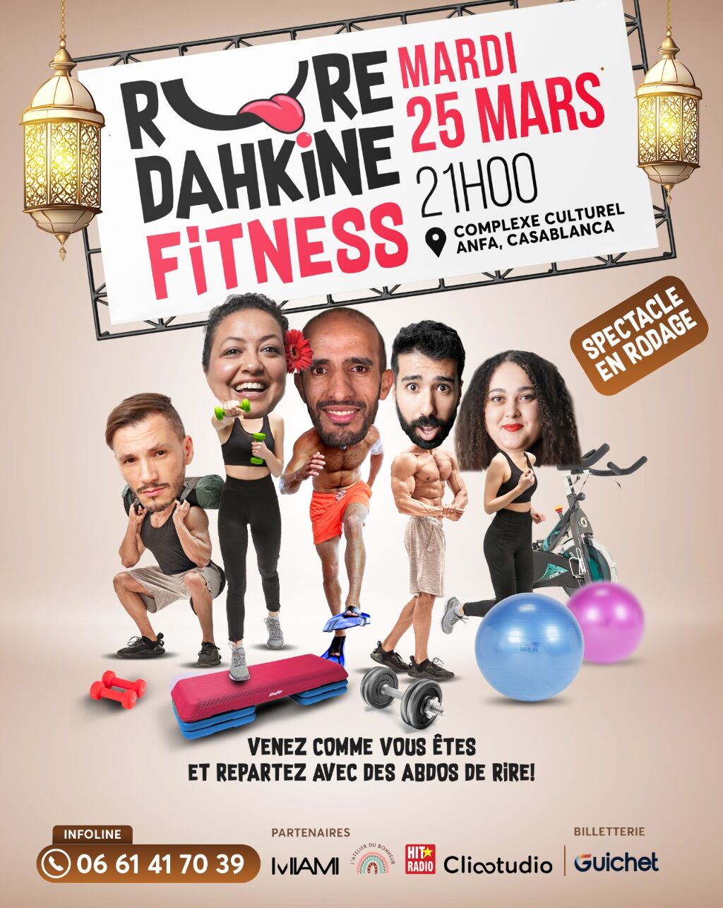 Affiche de "Rire Dahkine Fitness - Venez comme vous êtes et repartez avec des abdos de rire!" à Casablanca